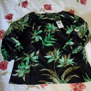 NWT Lauren Ralph Lauren Black Top with Green Floral Pattern